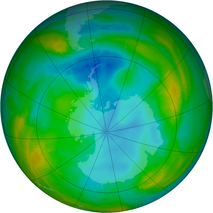 Antarctic ozone map for 21 July 1989